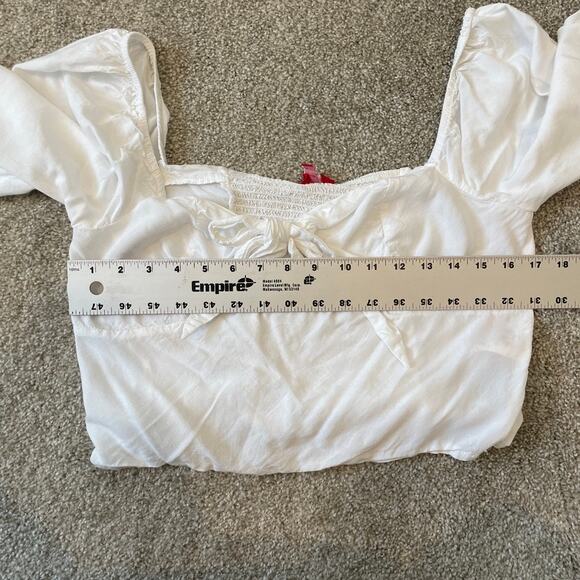 Guess large knot front balloon puff sleeve crop top blouse TLS1 2862 - Picture 3 of 9